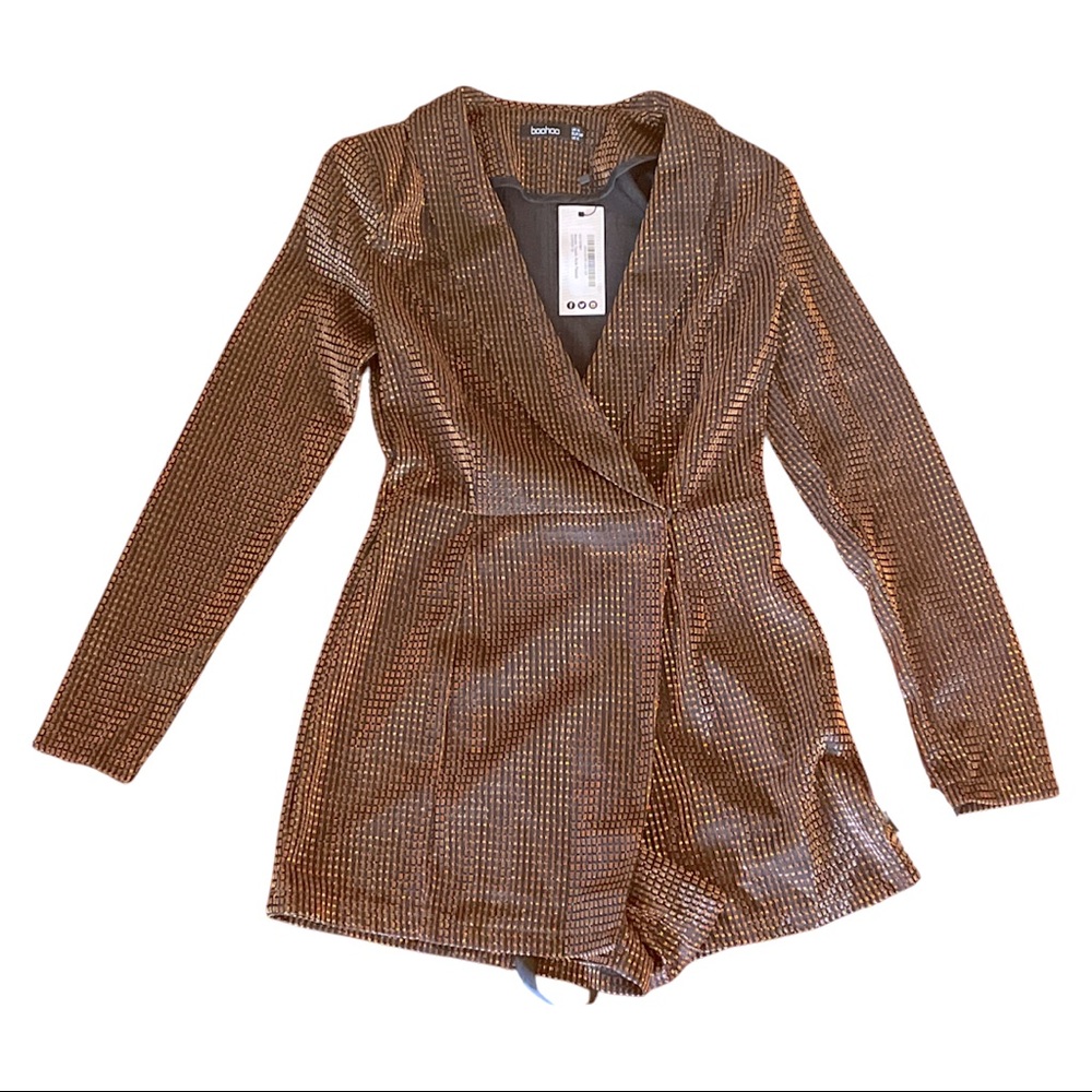 Brown romper with gold detail size 6 NWT